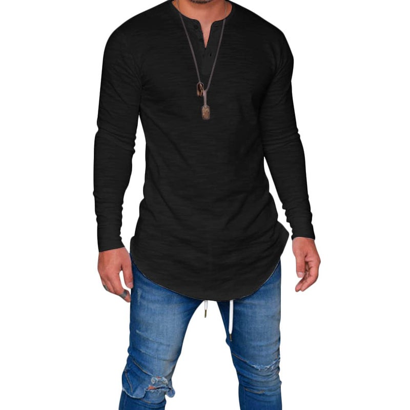 LIWEIKE Mens Hipster Hip Hop Longline Crewneck T-Shirt - Image 2
